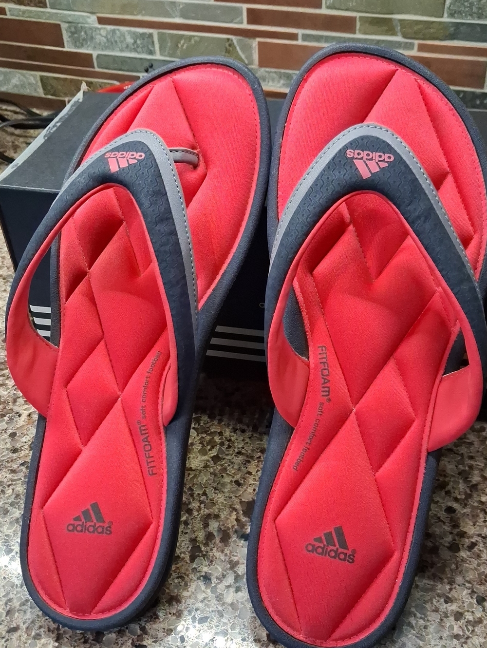 Adidas Pink Quilted Fitfoam Flip Flops with Black Trim